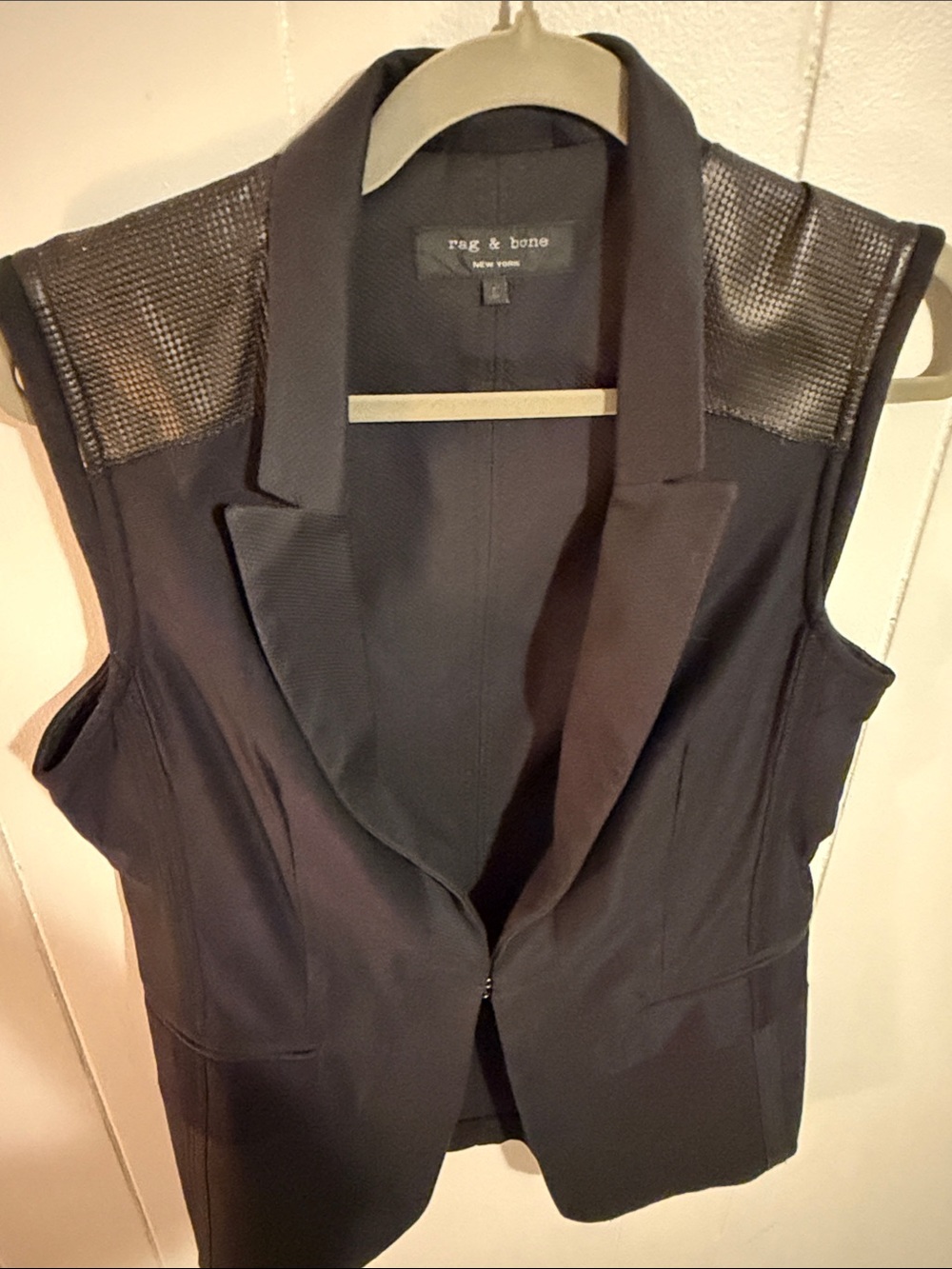 rag & bone Black Sleeveless Blazer with Textured Shoulder Panels